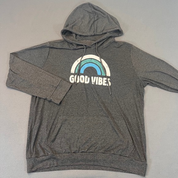 The Unbranded Brand Tops - Good Vibes Rainbow Graphic Sweatshirt Women's 3XL Heather Gray Pullover Positive